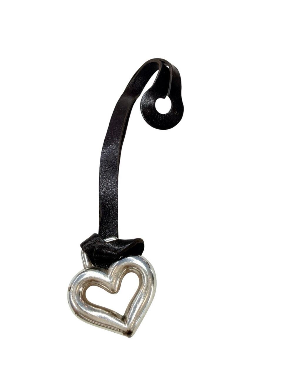 Vintage Brighton Purse Bag Charm Heart Silver Metal Black Leather Strap